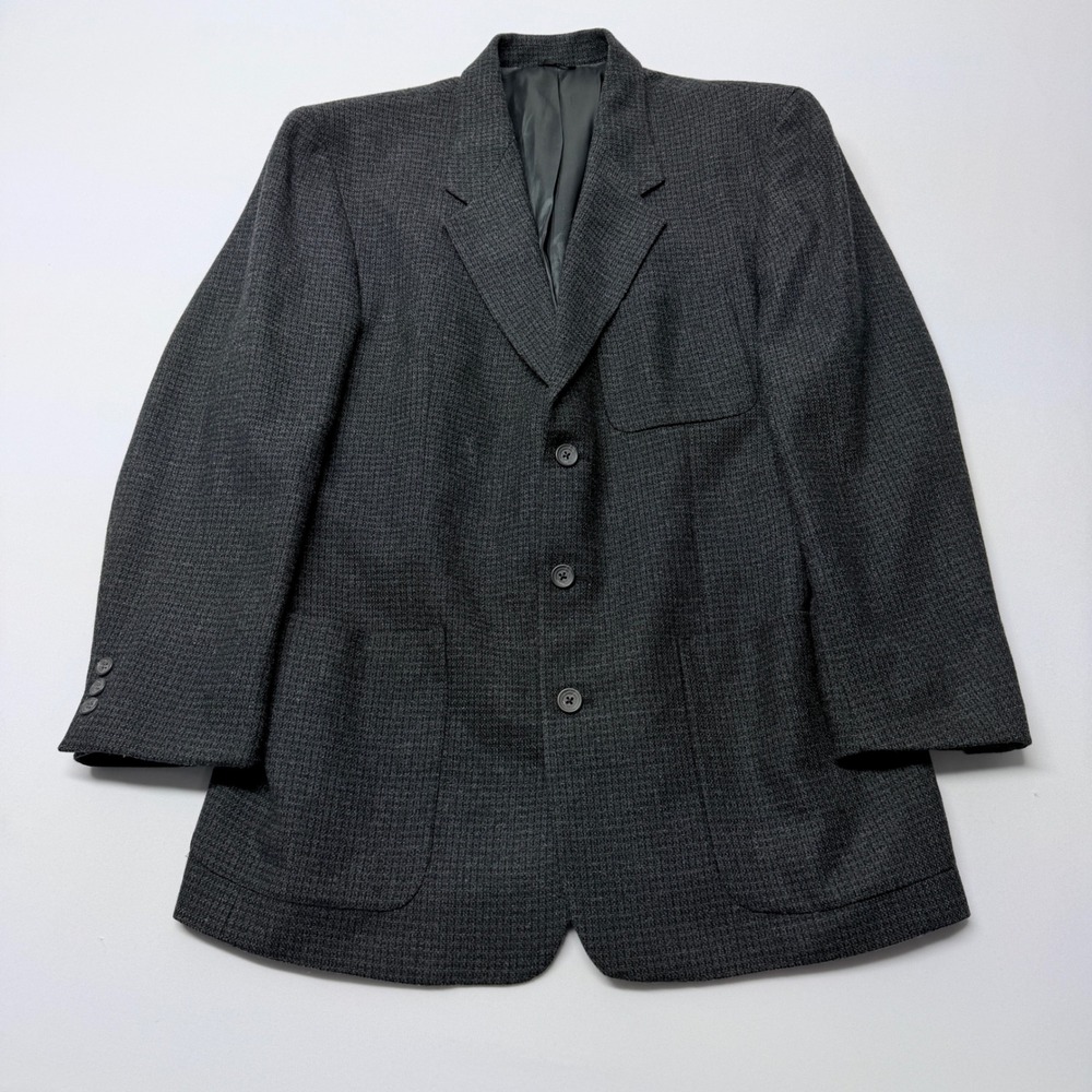 Mark Shale Mens Charcoal Grey Micro Check 3 Button Blazer Jacket Made in USA 40R